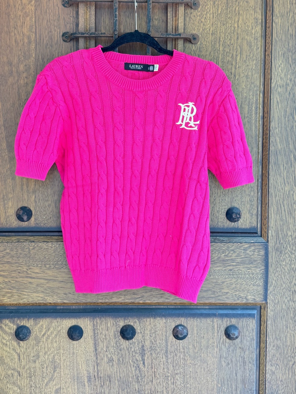 Ralph Lauren Fuchsia Cable-Knit Short Sleeve Sweater Size L